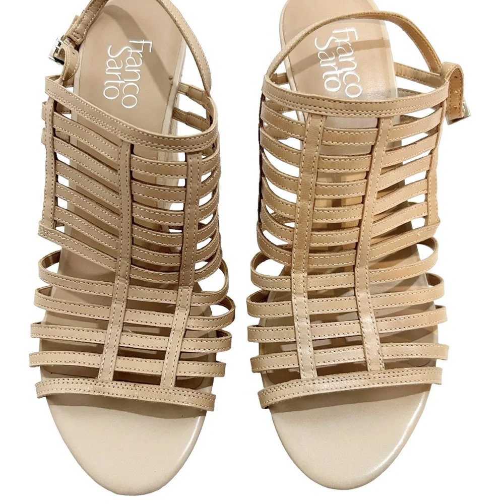 Franco Sarto Beige Sombre Leather Wedge Heel, Size 10M